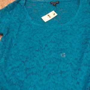 At lace Quarters sleeved  size large turquoise
